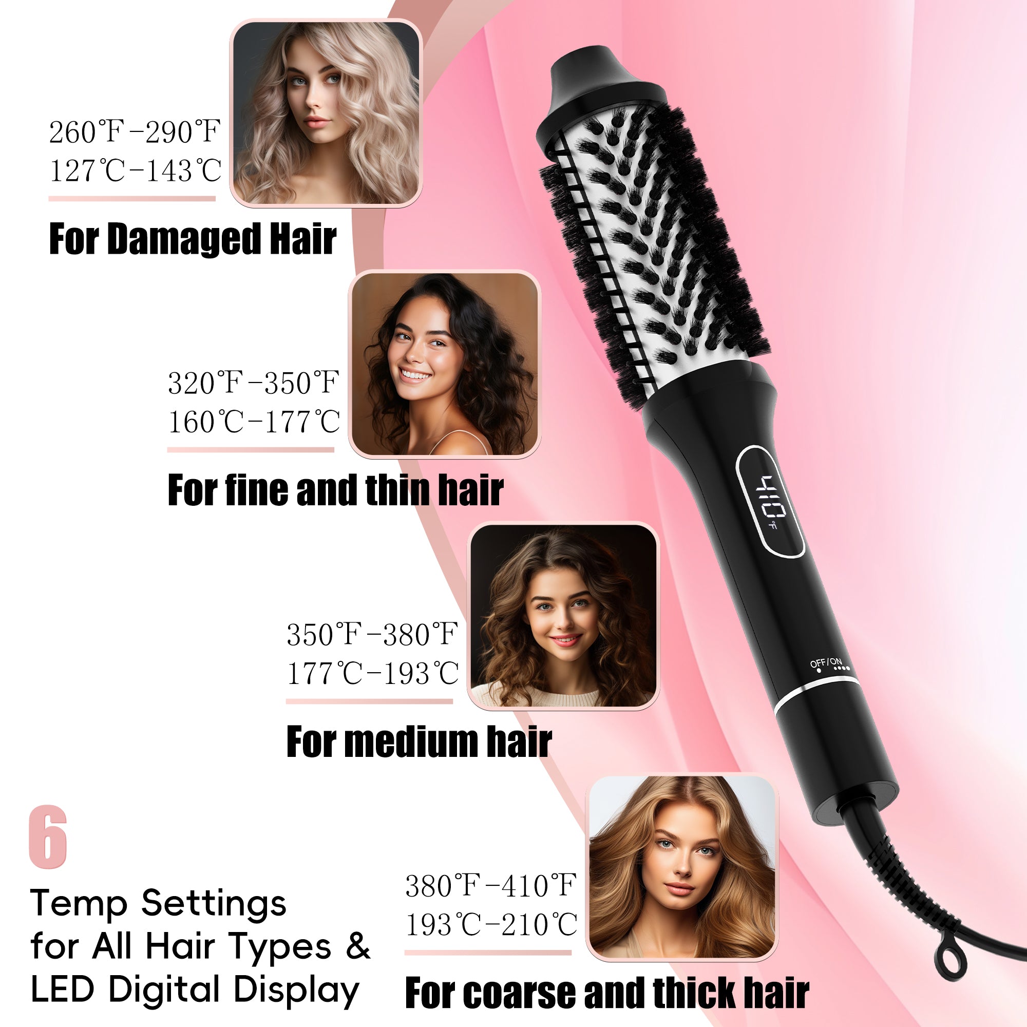 Thermal Brush Heated Round Brush Curling Iron Instant Heated Styling